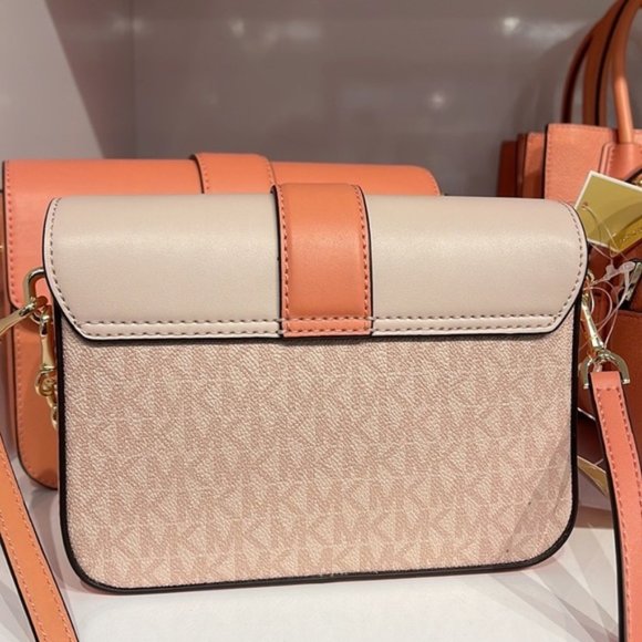 Michael Kors Carmen Small Monogram Flap Crossbody Sherbert Color - Picture 12 of 16